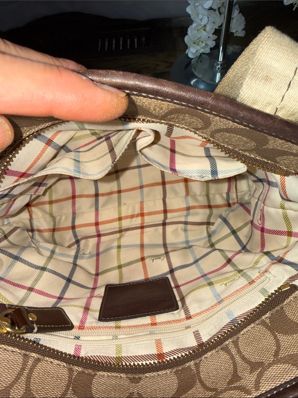 Coach Brown Signature Canvas Tote with Red Logo Accent - Picture 10 of 16